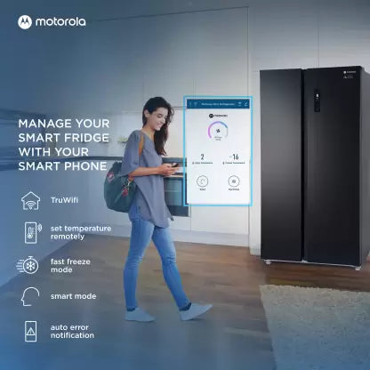 Motorola 592 L Smart Wifi Enabled Frost Free Side by Side Refrigerator (Premium Black, 592HSMTB)(OPEN BOX) Motorola 592 L Smart Wifi Enabled Frost Free Side by Side Refrigerator (Premium Black, 592HSMTB)(OPEN BOX)